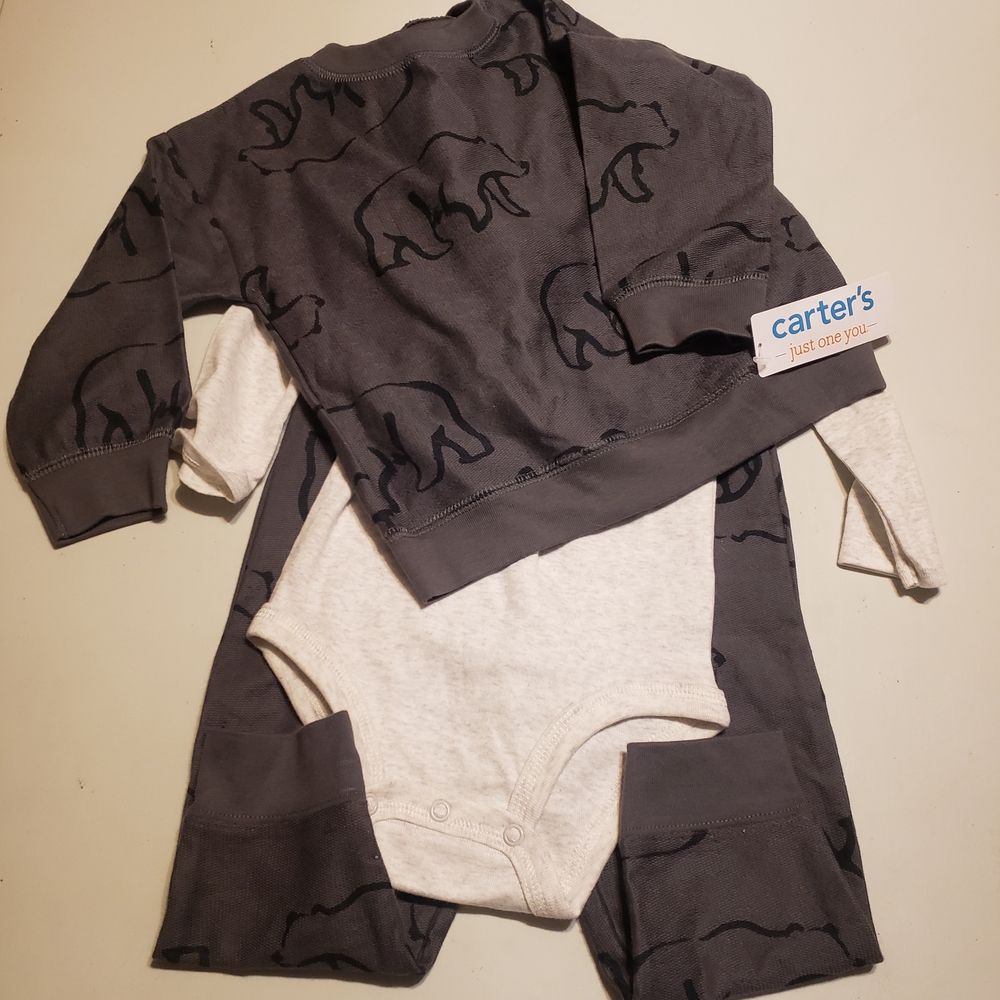 Carter's Charcoal Bear Print Top with Cream Bodysuit Set